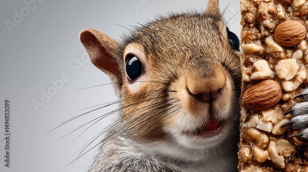 Obraz Surprised squirrel grabbing a nut bar
