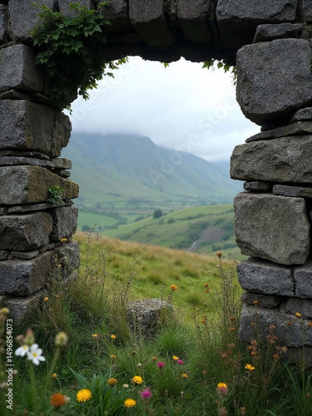 Fototapeta Stone Archway Framing Scottish Highlands