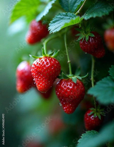 Fototapeta Ripe Garden Strawberries on the Bush
