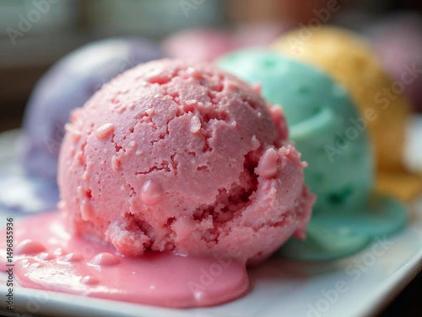 Fototapeta Colorful ice cream scoops close-up
