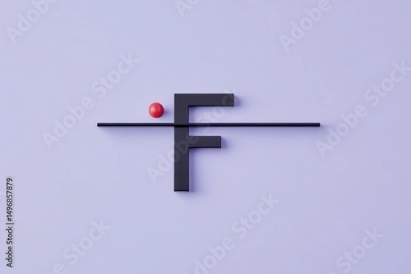 Obraz Minimalist typographic concept with letter F and red dot AI generated