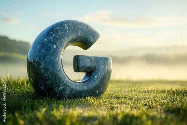 Obraz Giant natural letter G sculptures in forest landscape AI generated