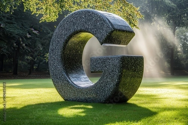 Obraz Giant natural letter G sculptures in forest landscape AI generated
