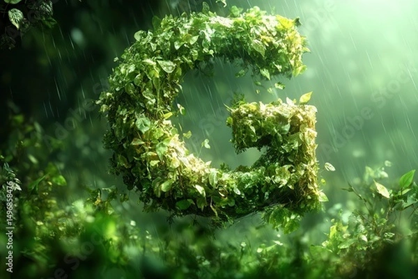Obraz Giant natural letter G sculptures in forest landscape AI generated