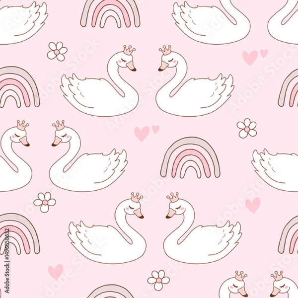 Fototapeta Ballerina Swan Seamless Pattern Isolated Hand Drawn Design for Fabric Digital paper Vector