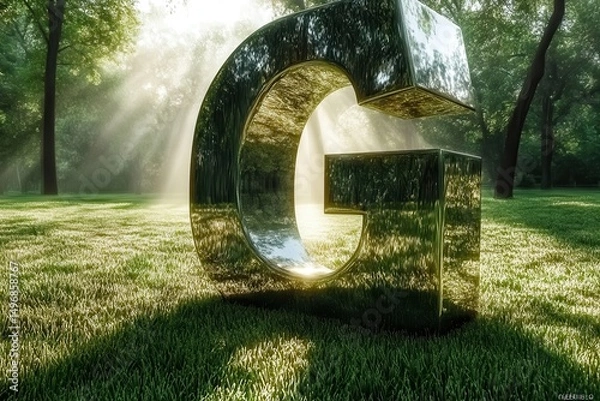 Obraz Giant natural letter G sculptures in forest landscape AI generated
