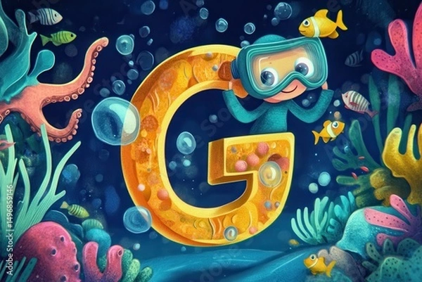 Obraz Fun underwater alphabet with playful letter G characters AI generated