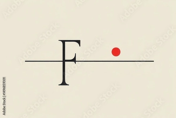 Obraz Minimalist typographic concept with letter F and red dot AI generated