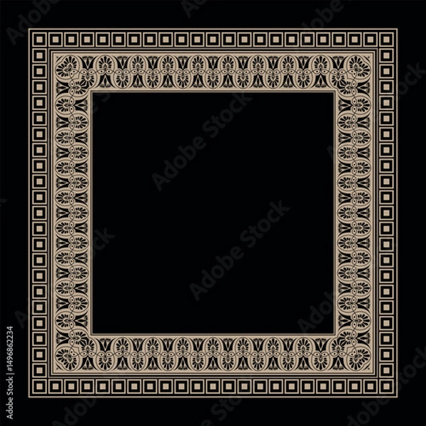 Fototapeta Vector square gold classic frame. Gold Greek meander. Patterns of Greece and ancient Rome. Circle european border plate. Square antique border Greek. Typical egyptian, assyrian and greek motives