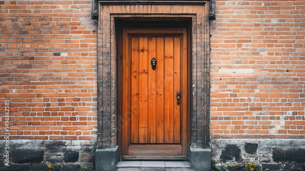 Fototapeta A wooden front door with a handle  D84FB