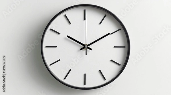Fototapeta Simple analog clock on white background minimalist timepiece design