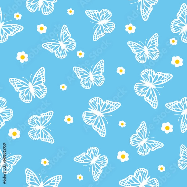 Obraz butterflies and flowers seamless pattern