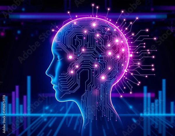 Fototapeta AI Learning & Artificial Intelligence – Futuristic Illustration of Human-Machine Intelligence