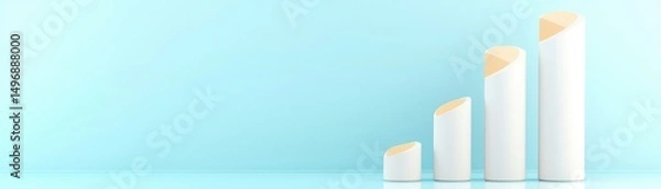 Obraz Minimalist bar chart with four cylindrical columns increasing in height on a light blue background.
