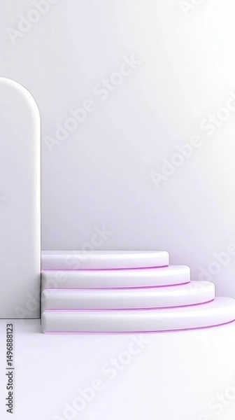 Obraz Minimalist white curved steps with soft lighting against a plain background, creating a modern, clean, and abstract architectural feel.