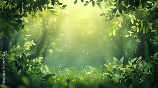 Fototapeta Enchanted forest illustration with soft light and ethereal atmosphere creation