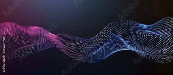 Fototapeta Abstract particle wave visualization against dark backdrop in gradient colors