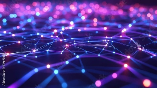Fototapeta Futuristic network connection illuminated with neon lights and intricate connections