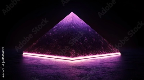 Fototapeta Glowing amethyst pyramid illuminates dark space with futuristic illumination