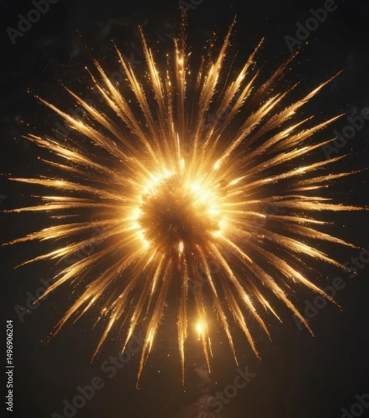 Fototapeta Sun-like yellow firework, intense heat, dynamic expansion , night, radiant, bright
