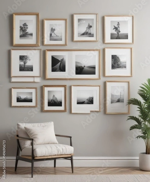 Fototapeta Elegant photo frame gallery wall mockup  Various sizes & styles on white ,  rustic,  collage