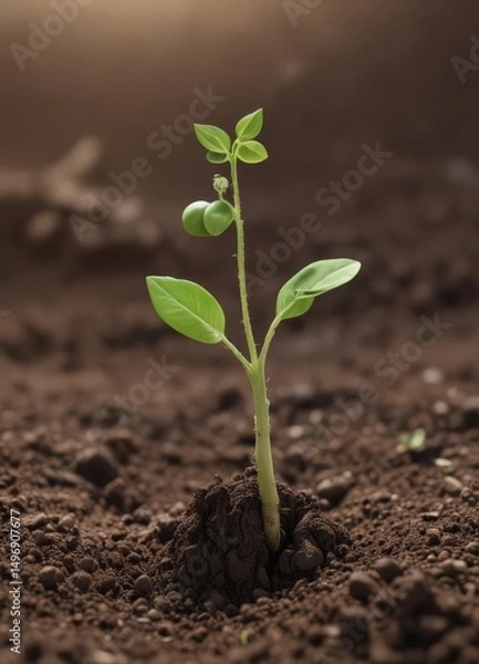 Fototapeta Close-up of a sprouting pea emerging from soil,  growth,  eco,  plantlife