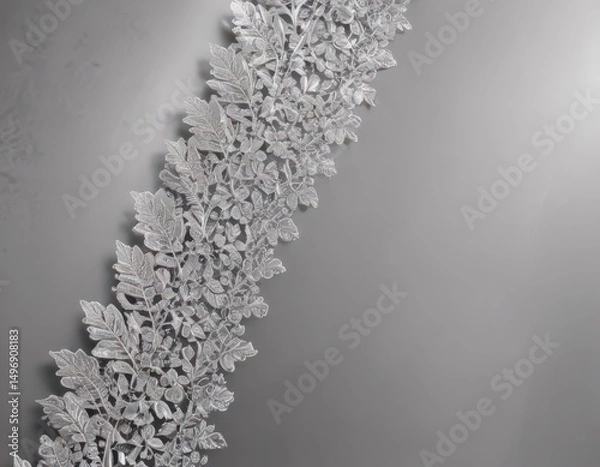 Fototapeta Silver leaf lace border, shimmering metallic background, sparkly, background