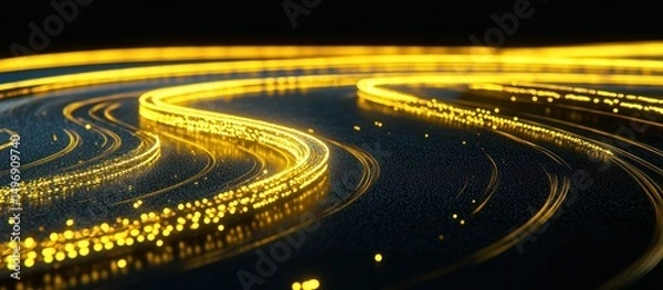 Fototapeta Illuminated pathways: Golden light trails creating abstract designs on dark backdrop