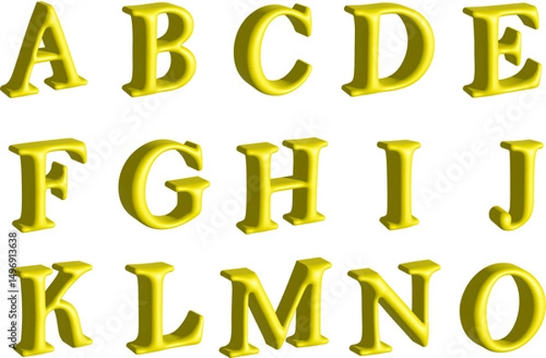 Obraz Vibrant 3D Text Effects – Premium Yellow Beveled Capital Letters Ideal for logos, titles, and emphasis work for: Social media headers ads Print designs Any project needing bold, dimensional text	