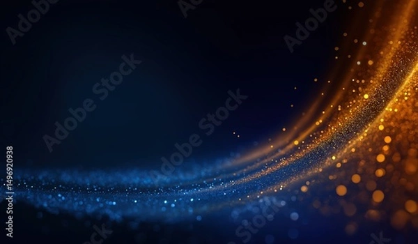 Fototapeta Blue and Gold Background with Light Particles and Glowing Lights: Abstract Digital Vector Illustration for Business Presentation