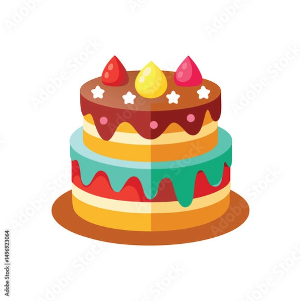 Fototapeta Birthday Cake Vector Illustration on White Background