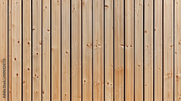 Fototapeta Modern Wall Cladding, Vertical Wooden Slats, Beige Pine Timber Stripes Background Texture