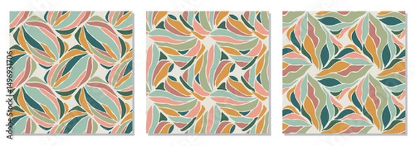 Obraz Set of trendy minimalist seamless botanical pattern with abstract creative hand drawn composition