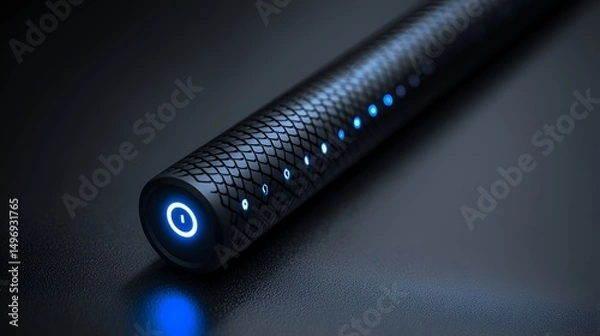 Fototapeta Sleek, dark, glowing cylinder device