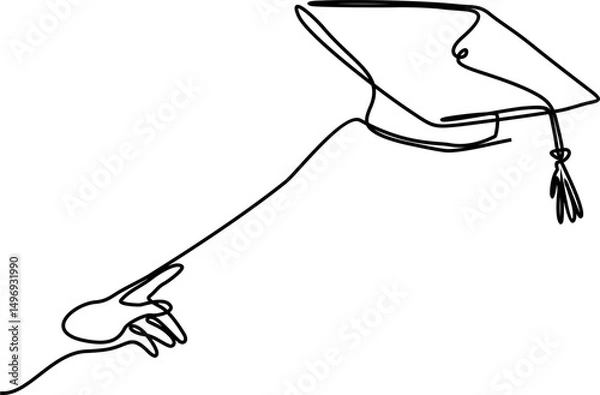 Obraz Hand Trowing Graduation Cap Line Art