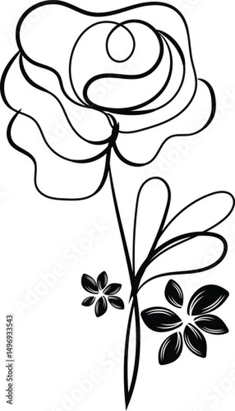 Obraz Elegant Black Line Art Flower Drawing Single Rose Botanical Illustration