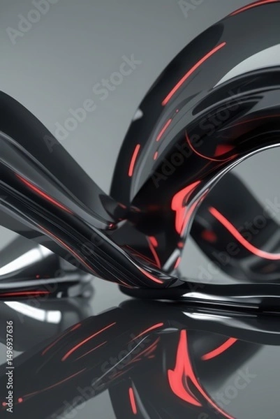 Obraz Mobile wallpaper,  abstract black reflective shape with red accents on a gray reflective surface