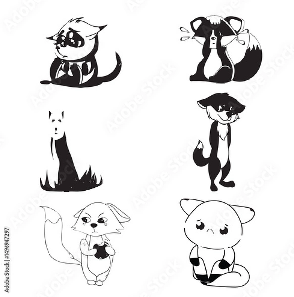 Fototapeta Sad Fox Vector Set