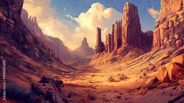 Obraz A desert scene with red rock canyons. It shows the beautiful, rocky landscape.
