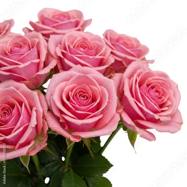 Fototapeta Pink roses bouquet closeup isolated on transparent background