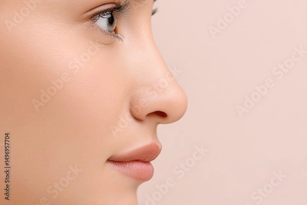 Obraz This Close-Up Macro Shot Focuses on the Intricate Details of Subtle Blackhead Textures on the Surface of the Nose. It Emphasizes the Importance of Skin Conditions and Texture 