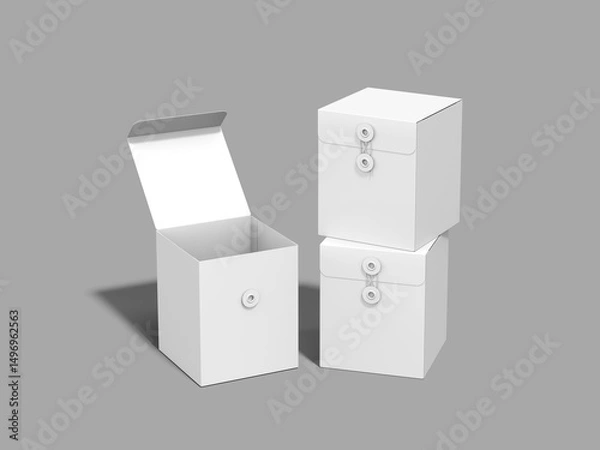 Fototapeta White Blank Three Button Closure Boxes Mockup on Gray Background
