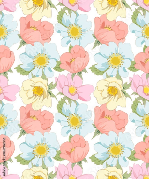 Obraz Hand draw floral pastel botanical seamless pattern vector illustration design.