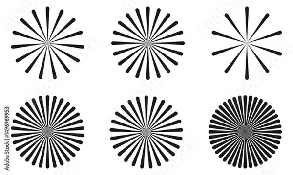 Obraz Sun star rays, burst. Radial circle radiation lines. Circulars lines beams. Spokes with radiating stripes grid. Vector graphic. Abstract illusion geometric pattern.