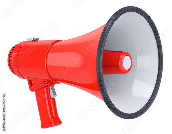 Fototapeta Red megaphone announcement loud speaker isolated on a white background
