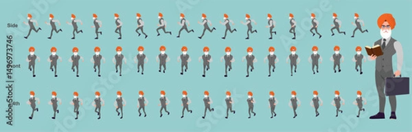 Fototapeta businessman running animation, run cycle animation sprite sheet, frame by frame run animation