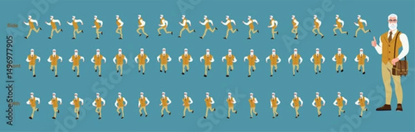 Fototapeta businessman running animation, run cycle animation sprite sheet, frame by frame run animation