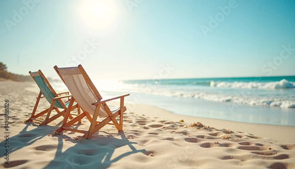 Obraz Sun loungers on a sandy beach on a sunny day