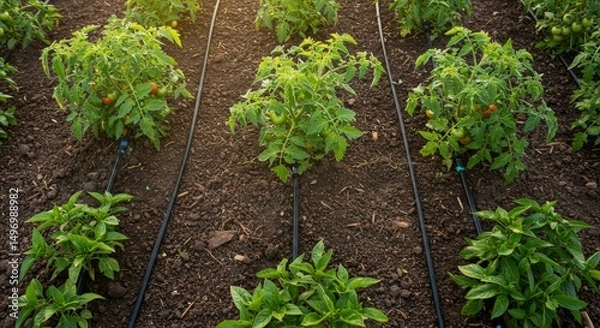 Obraz Precision hydration for vegetable plants with advanced drip irrigation system