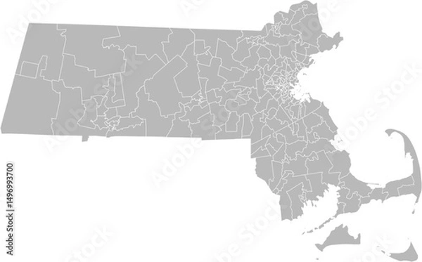 Fototapeta Massachusetts state house districts vector map (Web Mercator projection, PPT-compatible & fully editable)